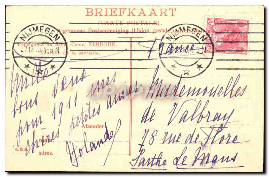 Pensionnat du Sacré-Cœur, Nimègue — éditeur E. & R. — n° de série non visible — Rückseite