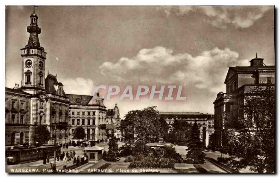 CPA Warszawa Plac Teatrany Pologne Poland Polska Tramway