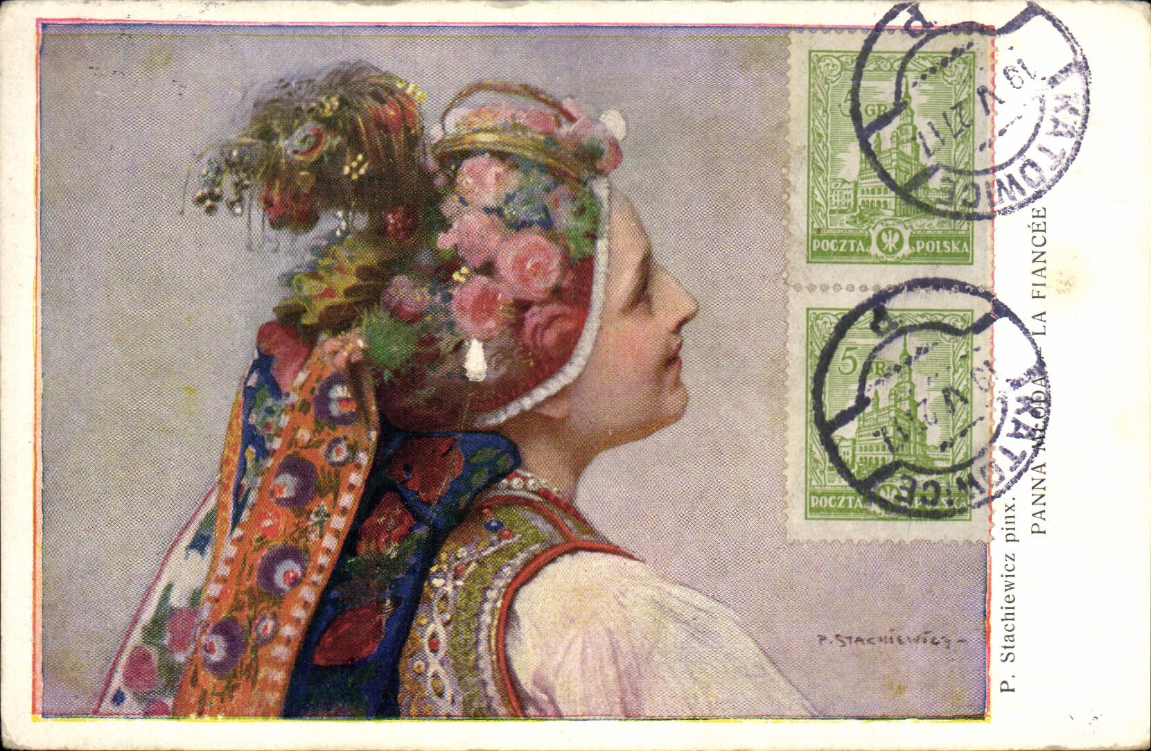 CPA Panna Mloda La fiancee Pologne Poland Polska Folklore