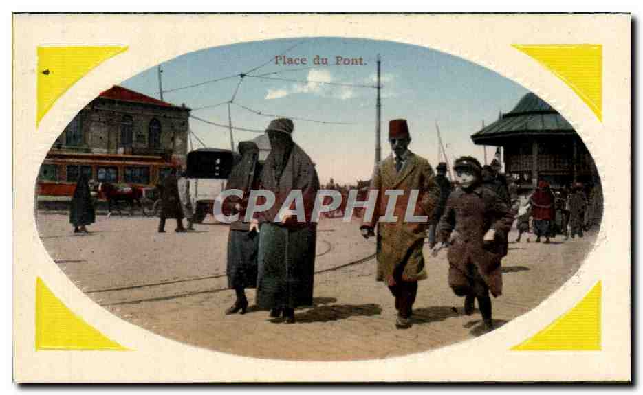 CPA Place du Pont Turquie Tramway Constantinople