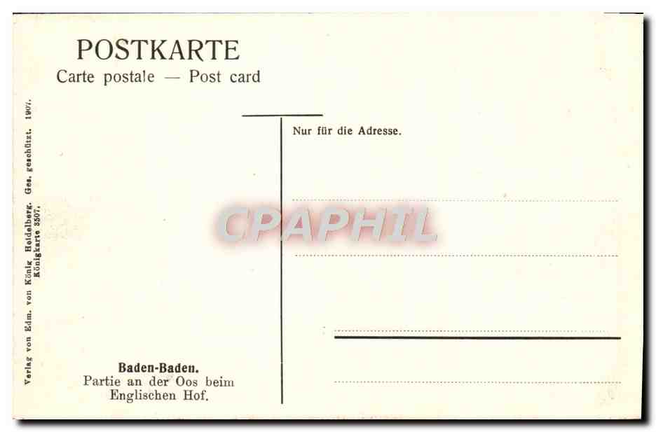 CPA Baden Baden Partie an der OOs Beim Englischen Hof — Rückseite