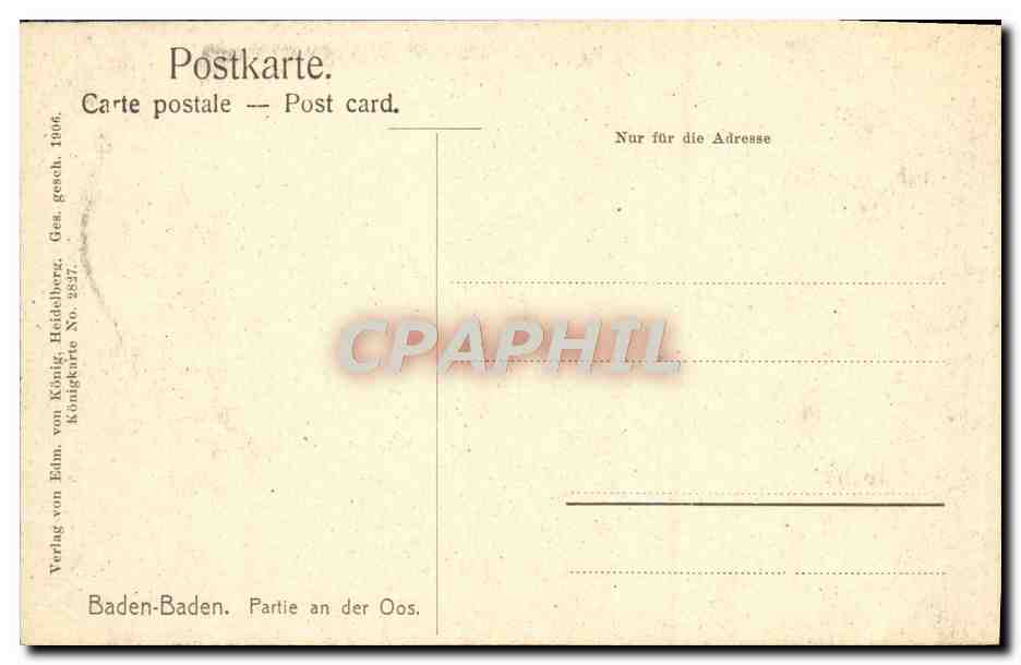 CPA Baden Baden Partie an der Oos — Rückseite