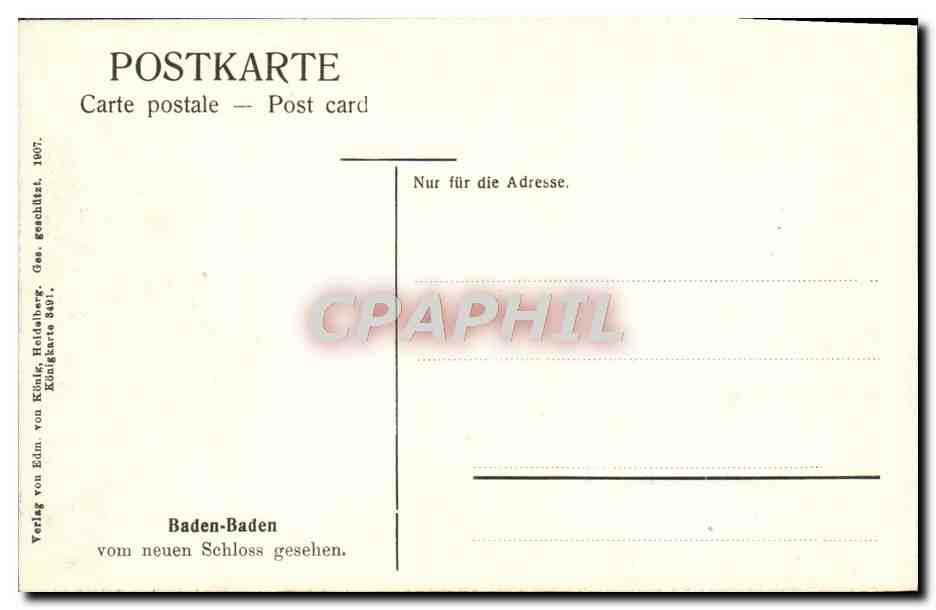 CPA Baden Baden Vom Neuen Schloss gesehen — Rückseite