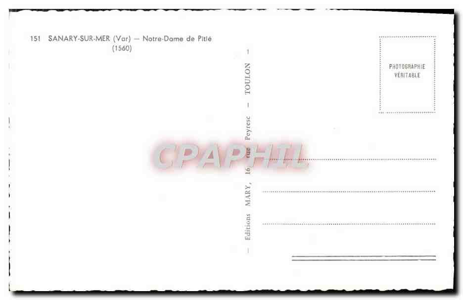 CPM Sanary Sur Mer Notre Dame De Pitie  — Verso