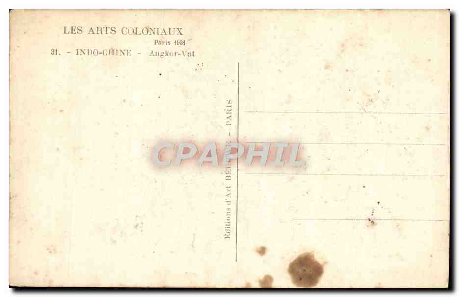 CPA Paris 1931 Indo Chine Angkor Vat — Rückseite