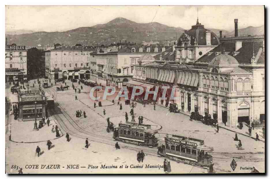 CPA Nice Place Massena et le Casino Tramways