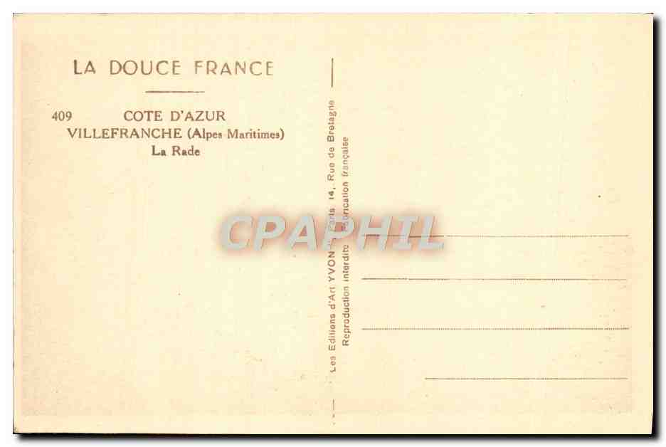 La Rade — Villefranche (Alpes-Maritimes) — Les Éditions d'Art Yvon — Rückseite