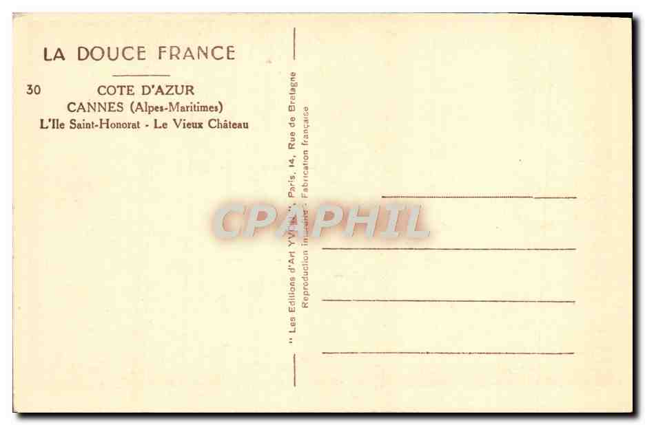 CPA Cannes L'Iie Saint Honorat  — Verso