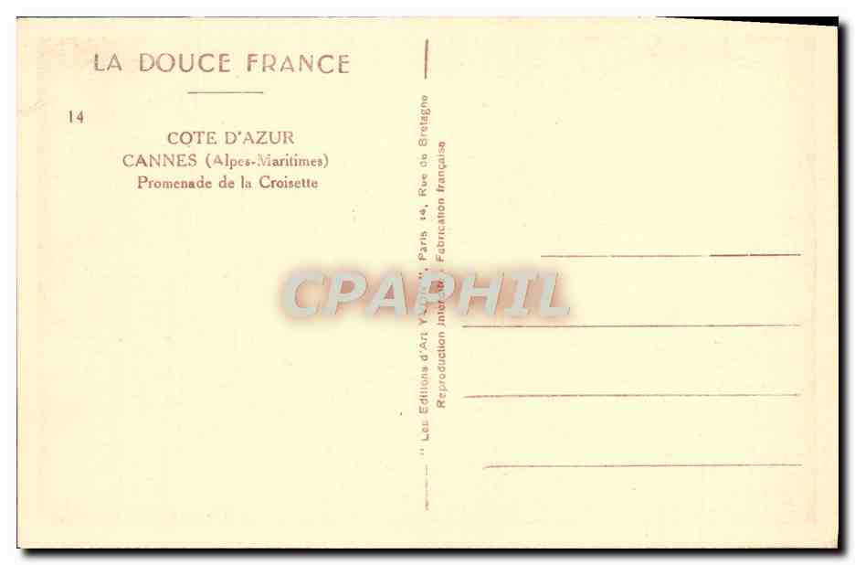 CPA Cannes Promenade de la Croisette — Verso