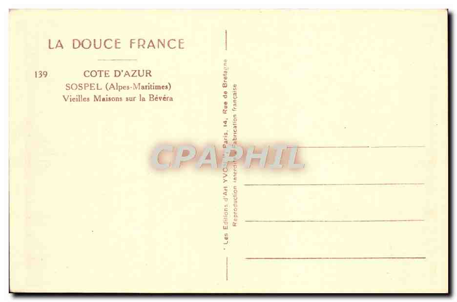 CPA Sospel Vieilles Maisons sur la Bevera — Rückseite