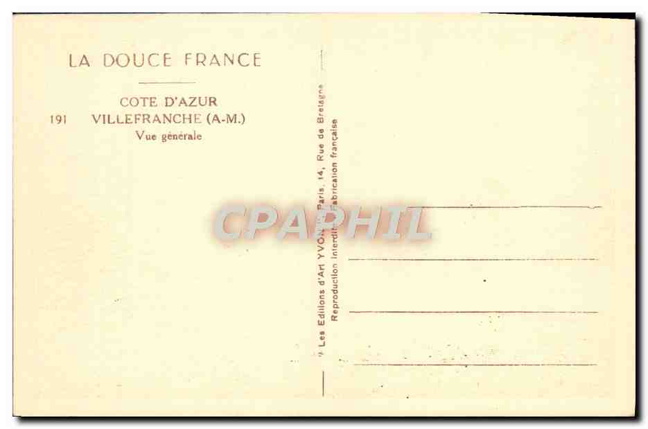 CPA Villefranche Vue generale — Rückseite