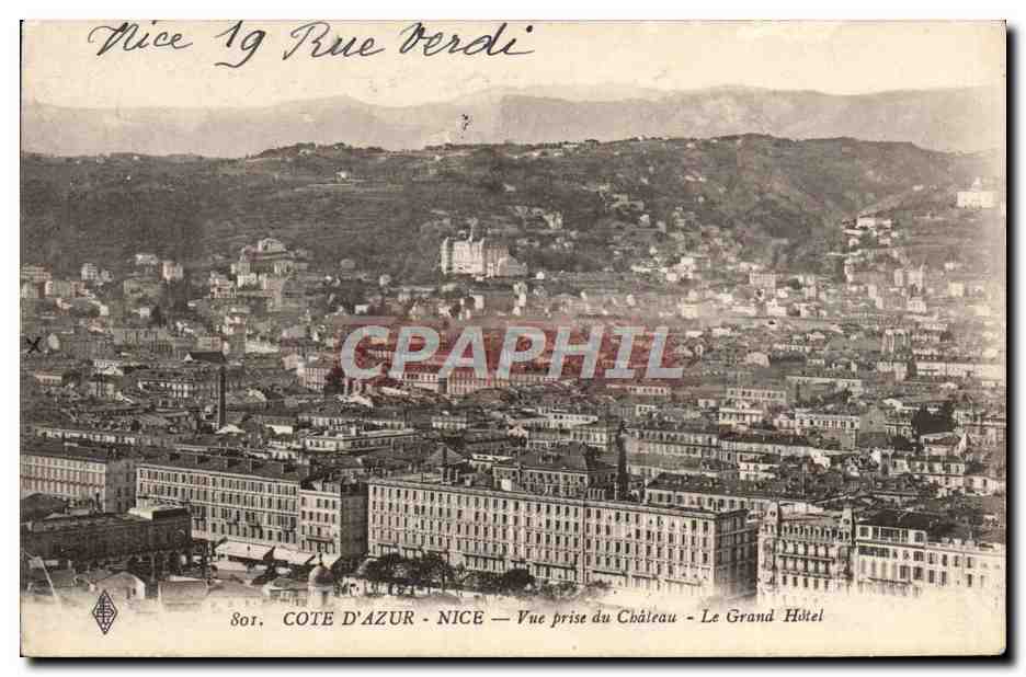 CPA Nice Vue Prise du chateau Le Grand Hotel
