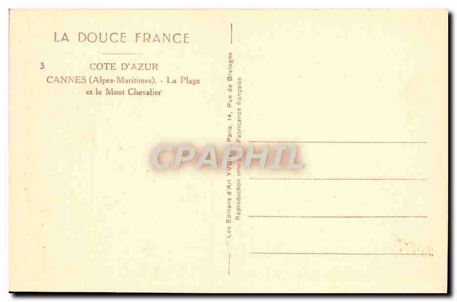 CPA Cannes La Plage et le Mont Chevalier — Rückseite