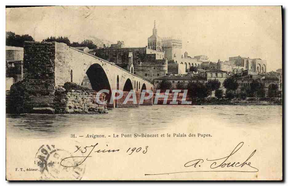 CPA Avignon Le Pont St Benezet et le Palais Des Papes