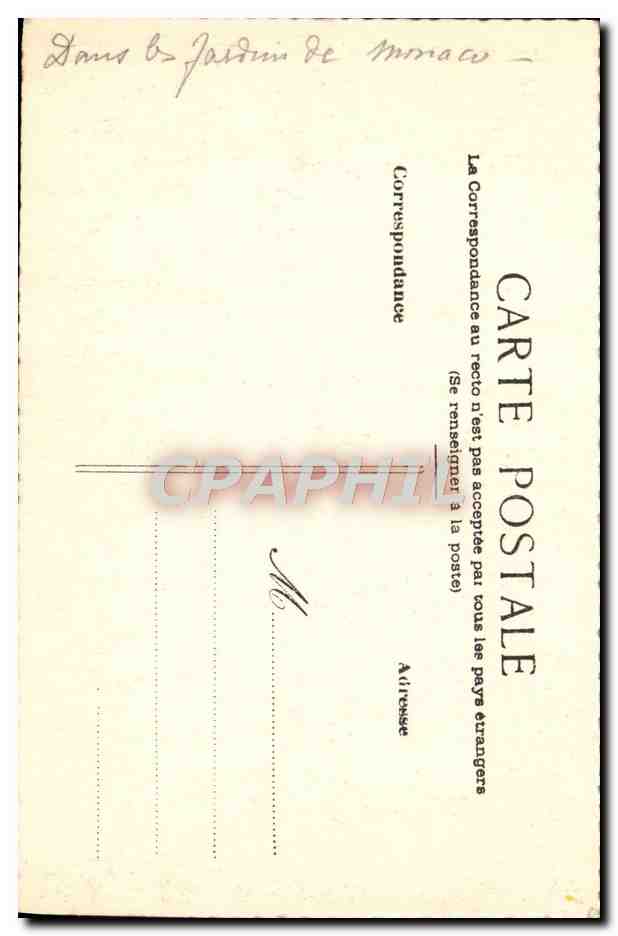 Jardin de Monaco — vue de la mer et d'une chapelle — éditeur CPAPHIL, n° de série non visible — Achterkant