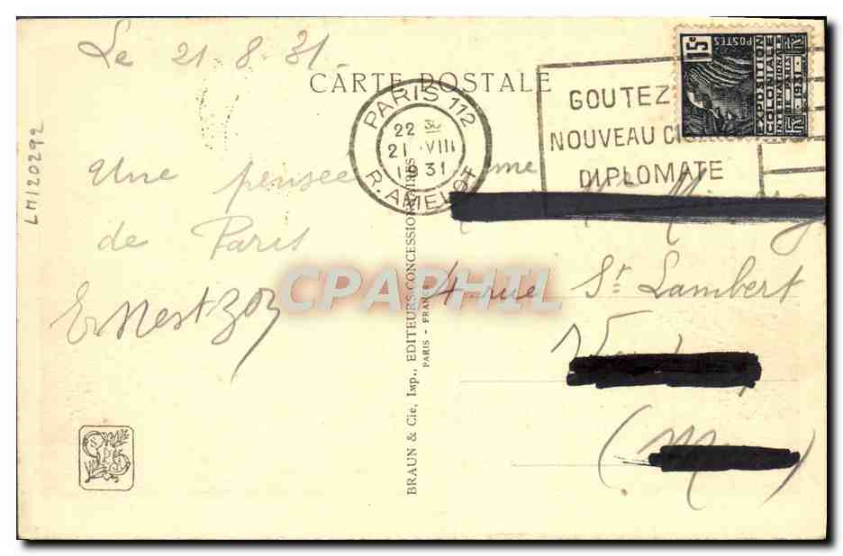 CPA Exposition Coloniale Internationale De Paris 1931 Cite internationale des informations — Rückseite