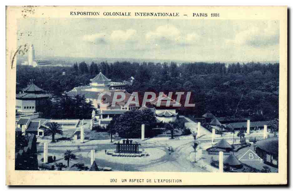 Antike Ansichtskarte Internationale Kolonialausstellung von Paris 1931 — Ein Aspekt der Ausstellung