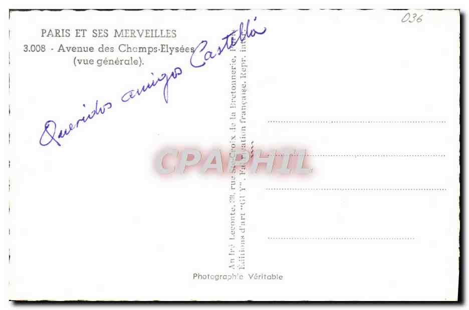 CPM Paris Et Ses Merveilles Avenue Des Champs Elysees — Verso