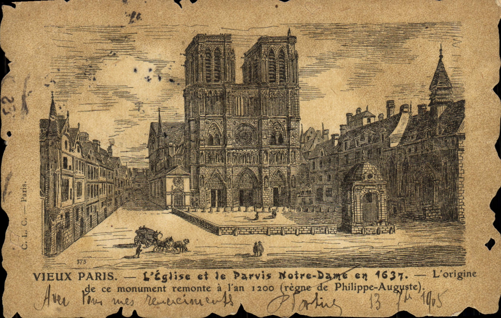 Notre-Dame de Paris — Die Kirche und der Platz im Jahr 1637 — G.L.C. Paris n°778