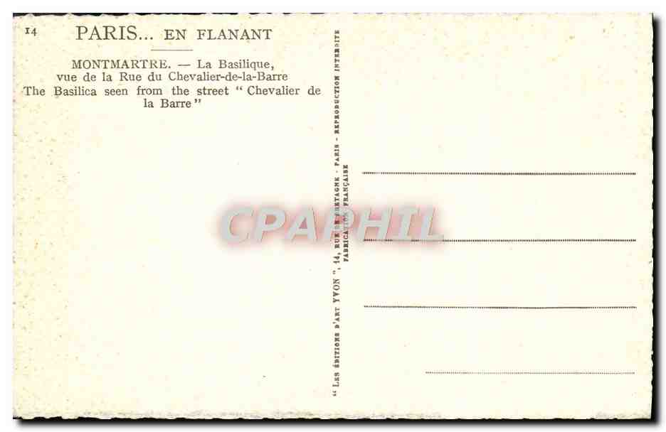 CPA Paris En Flanant Montmartre La Basilique Vue De La Rue Du Chevalier De La Barre — Rückseite