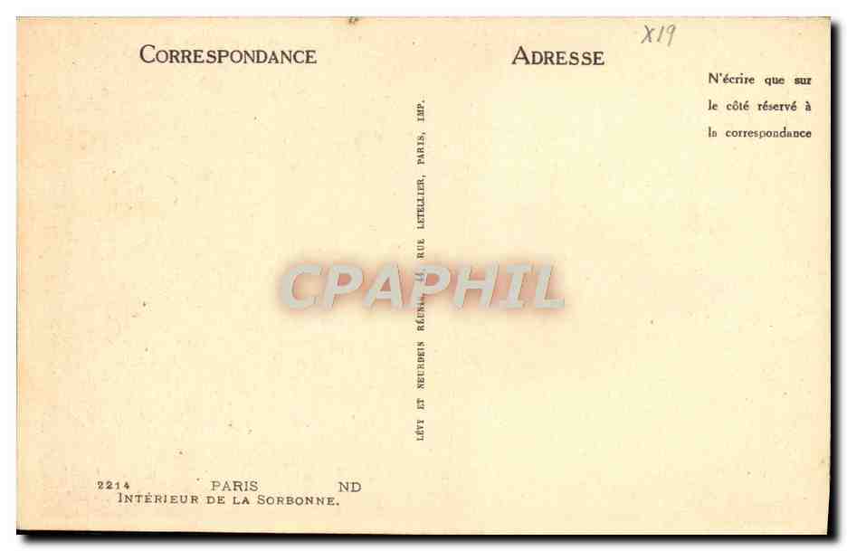 CPA Paris Interieur De La Sorbonne — Rückseite