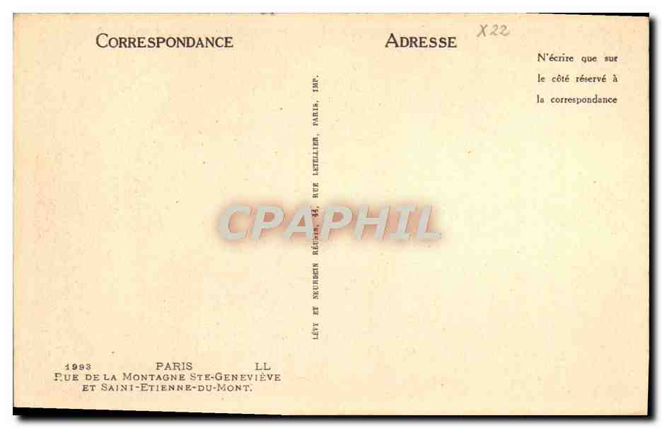 CPA Paris Rue De La Montagne Ste Genevieve Et Saint Etienne Du Mont — Rückseite