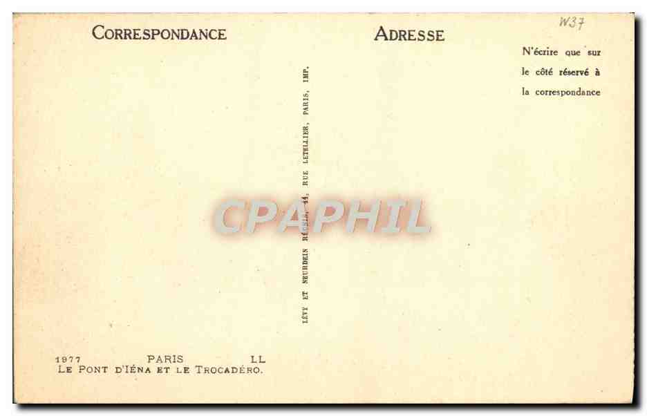 CPA Paris Le Pont D'Iena Et Le Trocadero — Verso