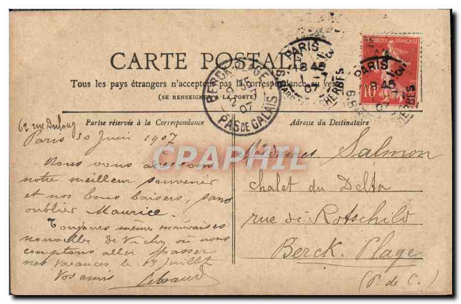 CPA Paris L'Opera — Rückseite
