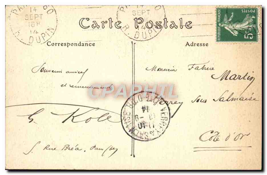 CPA Paris La Fontaine Moliere — Rückseite