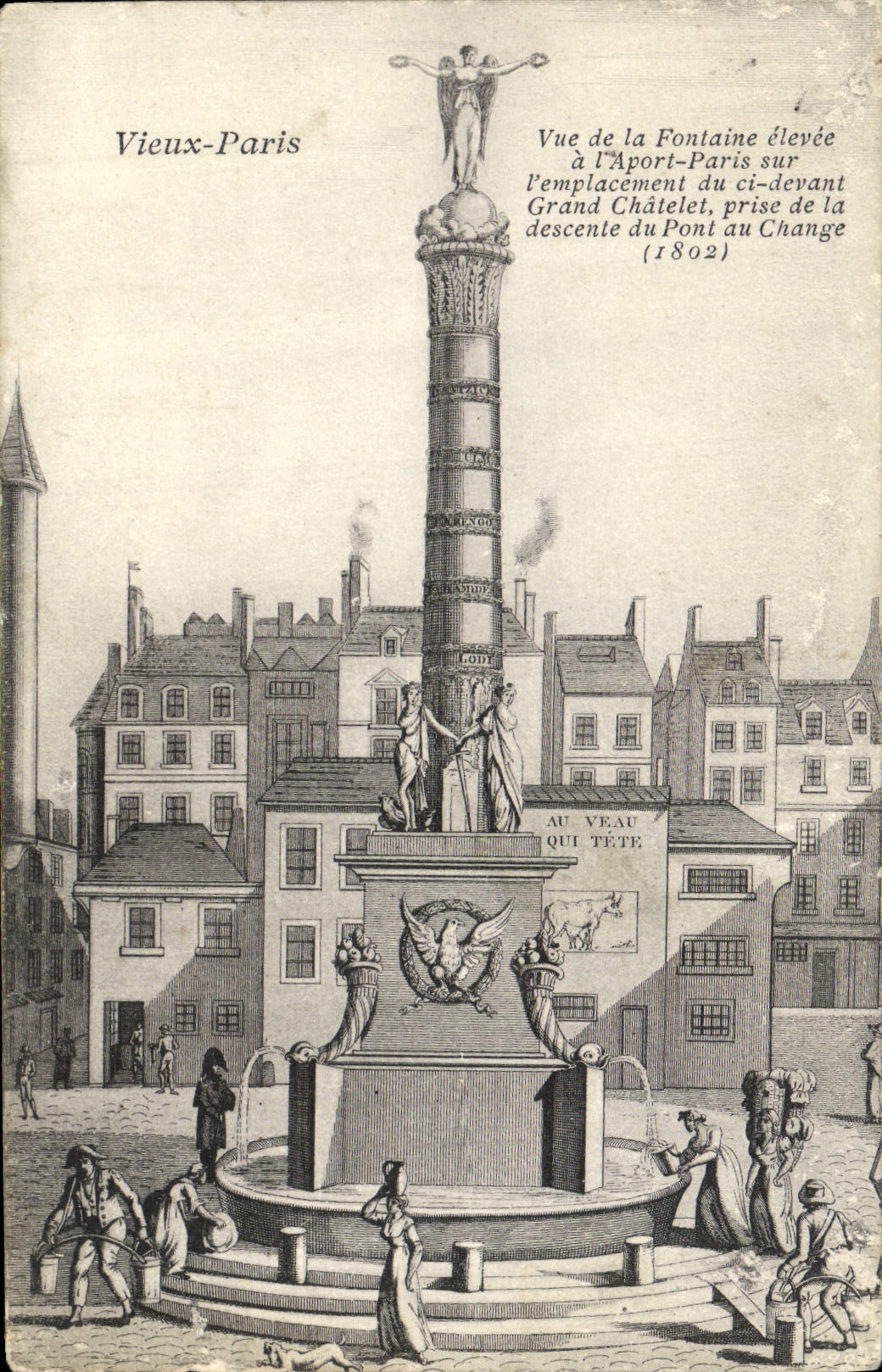 CPA Vieux Paris Vue De La Fontaine Eleve A l'Aport Paris Sur L'Emplacement Du grand chateleet 