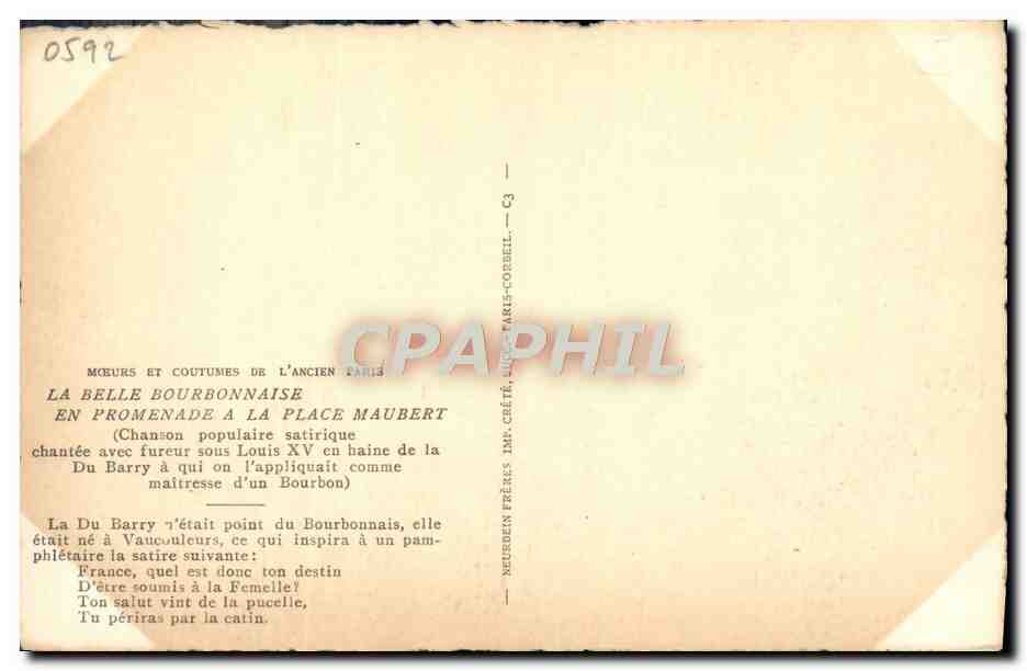 CPA Moeurs Et Coutumes De L'Ancien Paris La Belle Bourbonnaise En Promenade A La Place Maubert — Rückseite