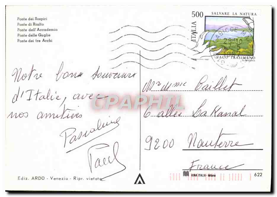 CPM Venezia Les Ponts Plus Fameux — Rückseite
