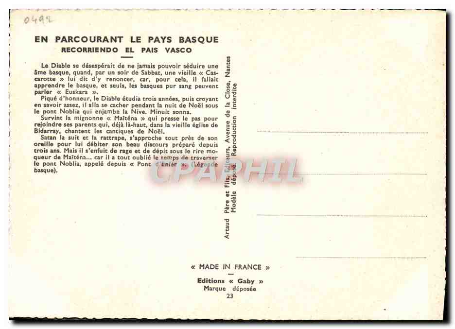 CPM En Parcourant Le Pays Basque Recorriendo En Pais Vasco — Verso
