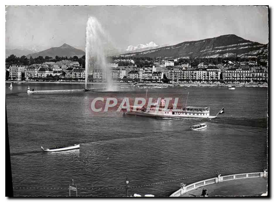 CPM Geneve La Rade Le Jet d'Eau Et Le Mont Blanc