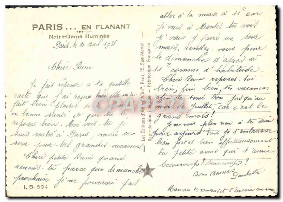 CPM Paris En Flanant Notre Dame Illuminee — Rückseite