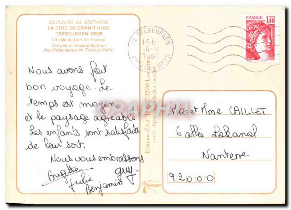 Le port de Trozoùl — La côte de granit rose — Éditions d'Art Trebeurden — Verso