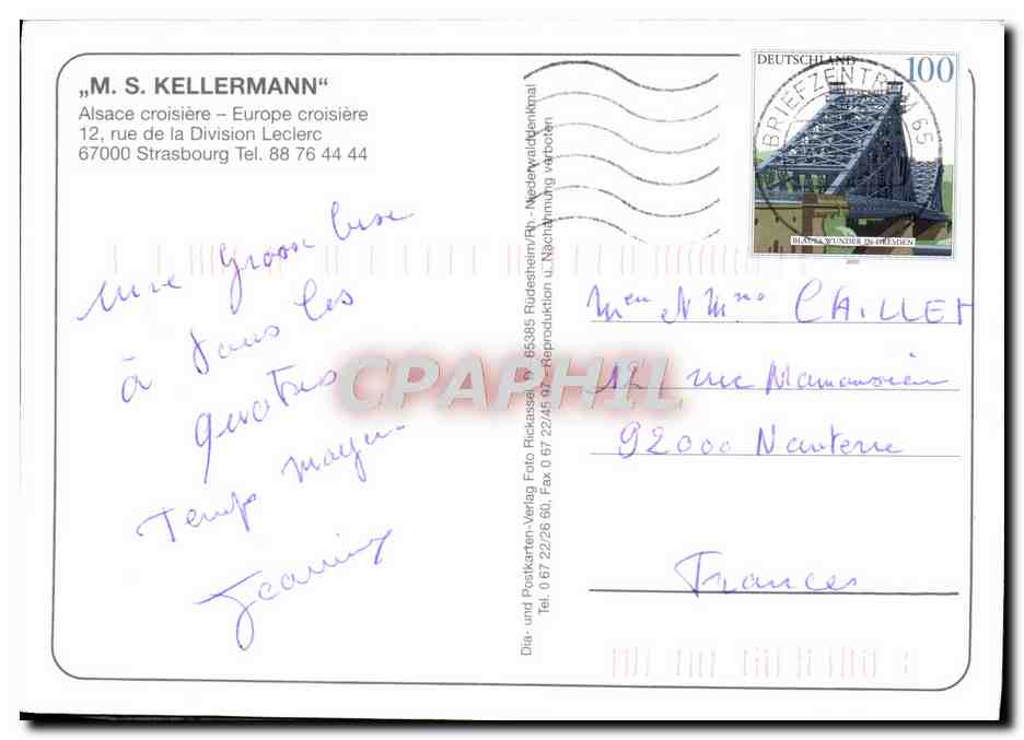 CPM Kellermann Alsace Croisiere Europe Croisiere Rue De La Division Leclerc Strasbourg — Verso