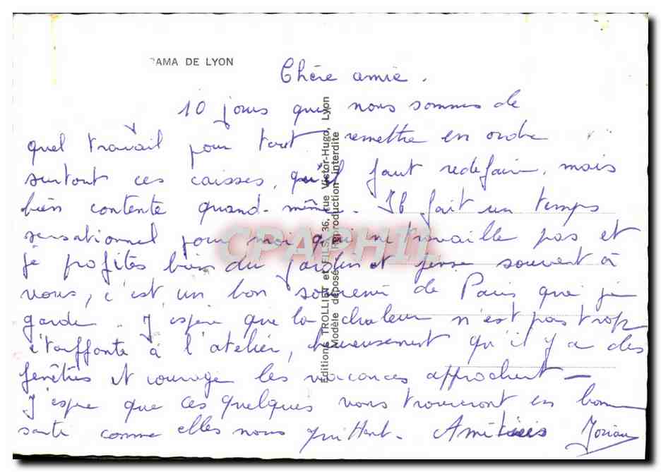 Panorama de Lyon — Éditions TROLLIAT et FILS, n° 36 — Verso