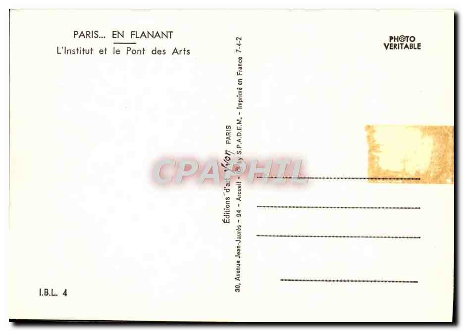 CPM Paris En Flanant L'Institut Et Le Pont Des Arts — Verso
