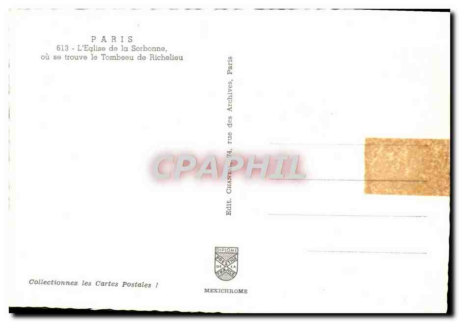 CPM Paris L'Eglise De La Sarbonne Ou Se Trouve Le Tombeau De Richelieu — Rückseite