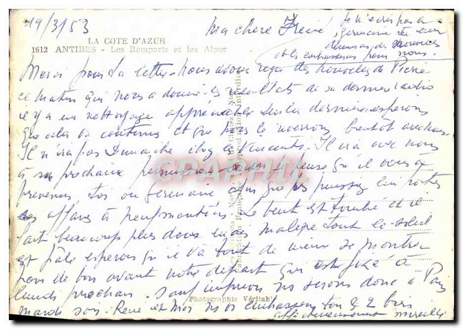 CPM La Cote d'Azur Antibes Les Remparts Et Les Alpes — Rückseite
