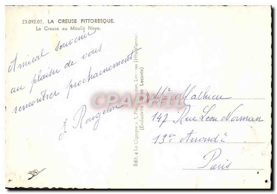 CPM La Creuse Pittoresque La Creuse Au Moulin Noye — Rückseite