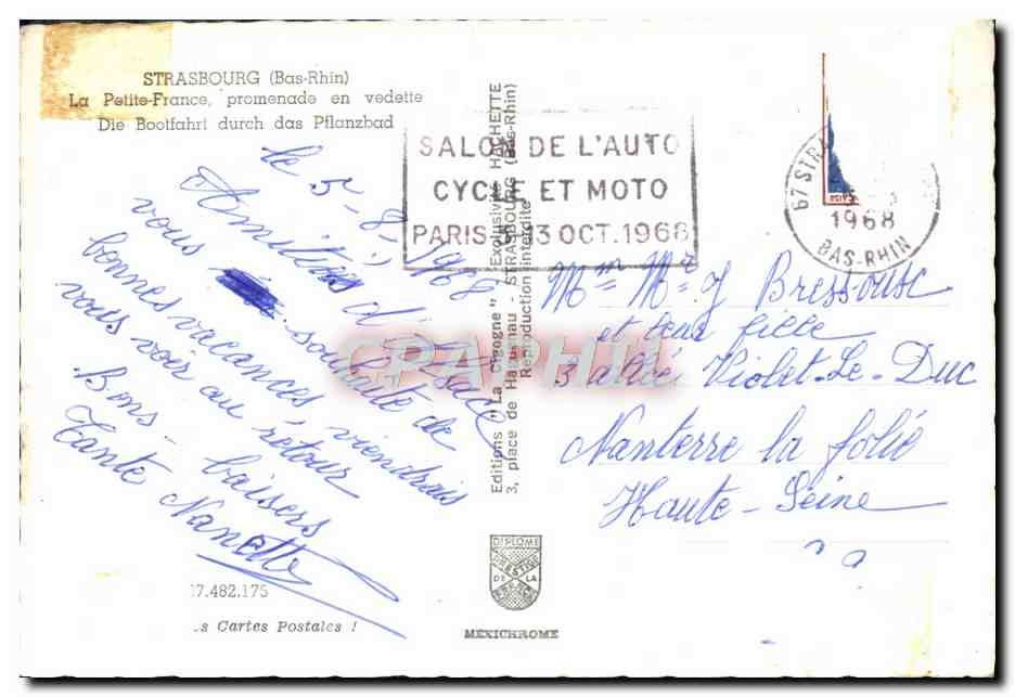 CPM Strasbourg La Petite France Promenade En Vedette Die Bootfahrt Durch Das Pflanzbad — Rückseite
