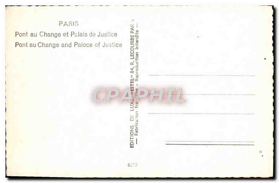CPM Paris Pont Au Change Et Palais De Justice — Rückseite