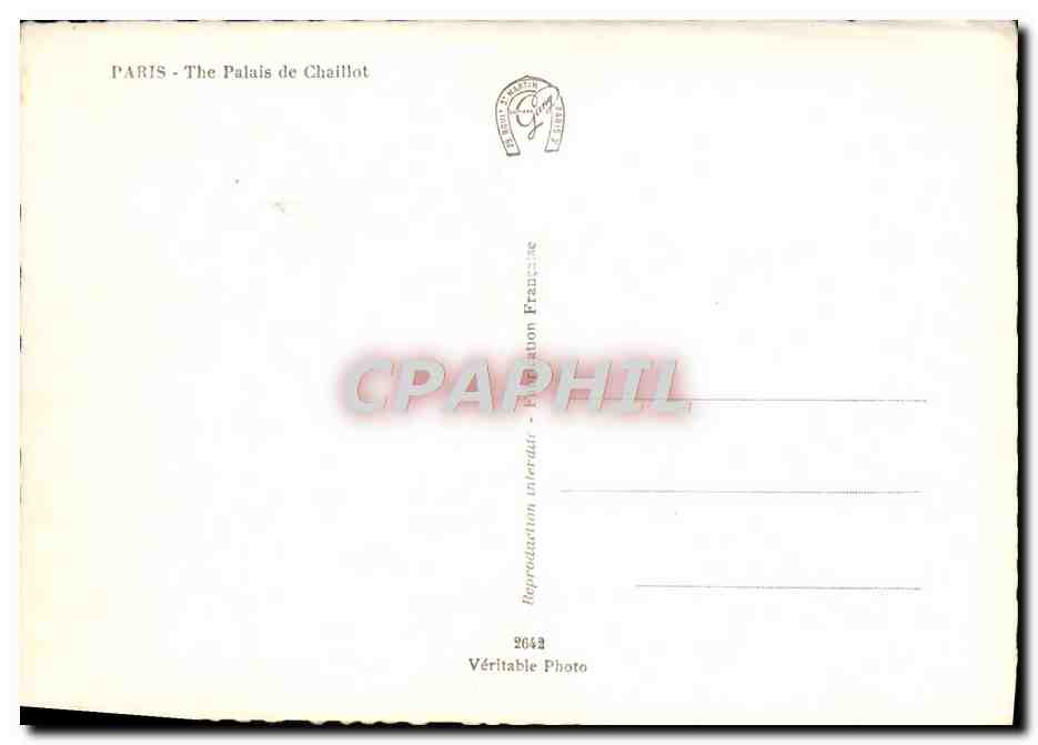 CPM Paris The Palais De Chaillot — Verso