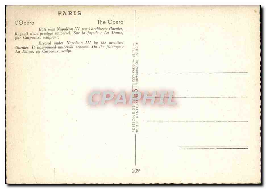 CPM Paris L'Opera  — Rückseite