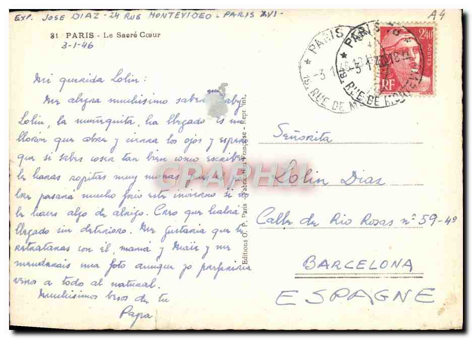 CPM Paris Le Sacre Coeur — Rückseite