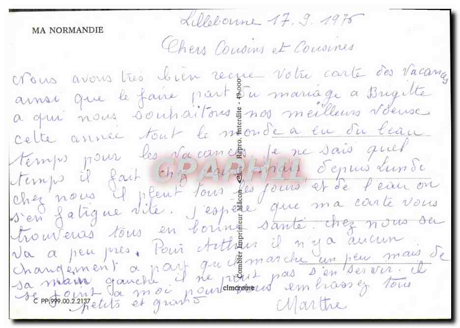 CPM Ma Normandie Folklore Vaches Enfant Coiffe — Rückseite