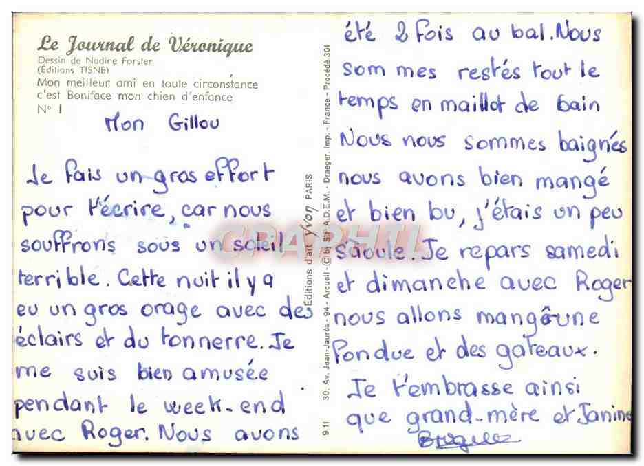 CPM Le journal de Veronique Nadine Forster Chien  — Rückseite