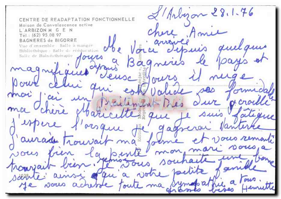 CPM Mutuelle generale De l'Education Nationale Centre medical L'Arbizon Bagneres de Bigorre — Verso